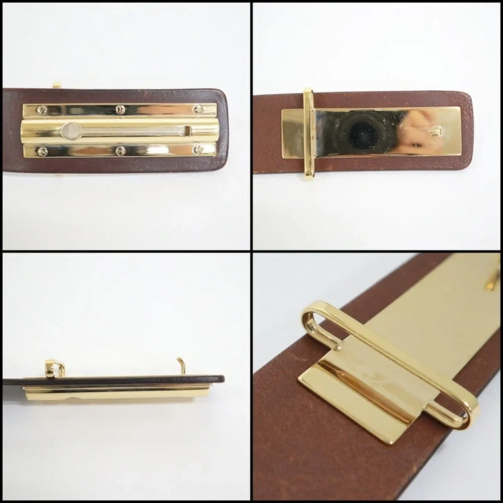 AUTHENTIC CHANEL Brown leather lock belt RARE 2002 runway 75cm